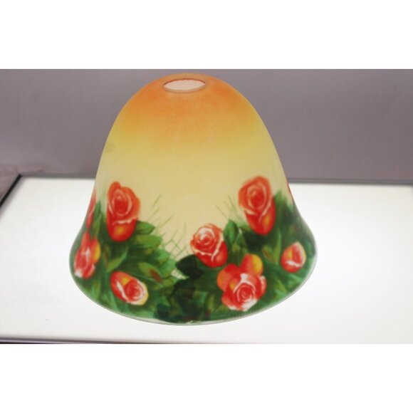 Vtg Reverse Painted Roses Glass Shade ONLY Fluted Bell Shape Victorian Garden - Picture 5 of 10